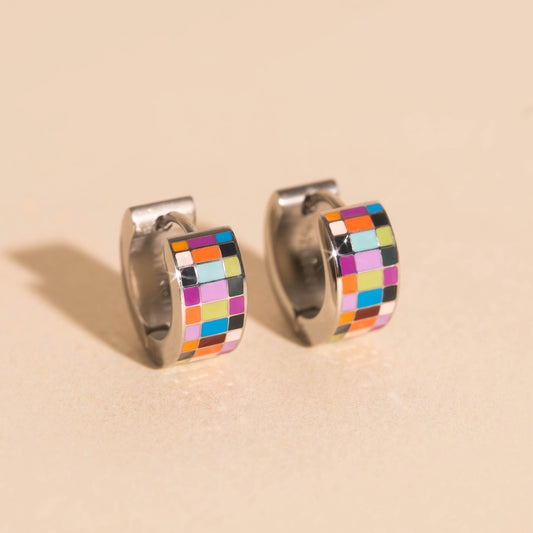 Checkered Super Chunky Huggie Hoop Earrings