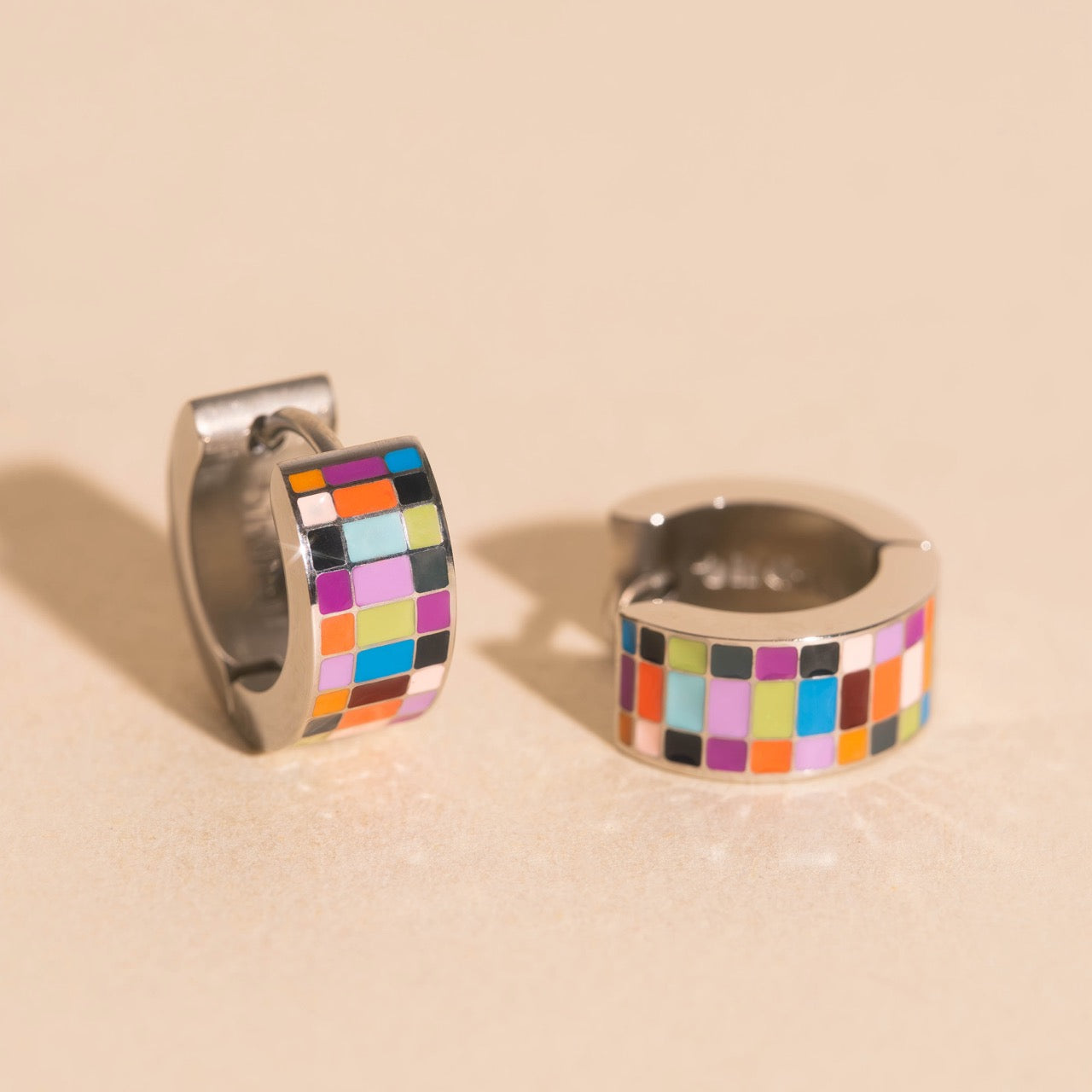Checkered Super Chunky Huggie Hoop Earrings