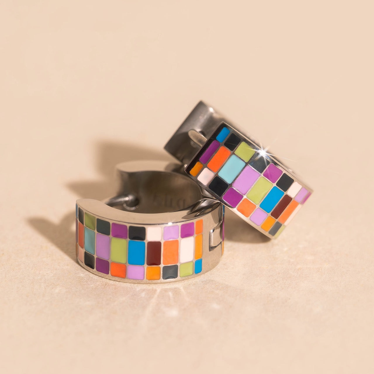 Checkered Super Chunky Huggie Hoop Earrings