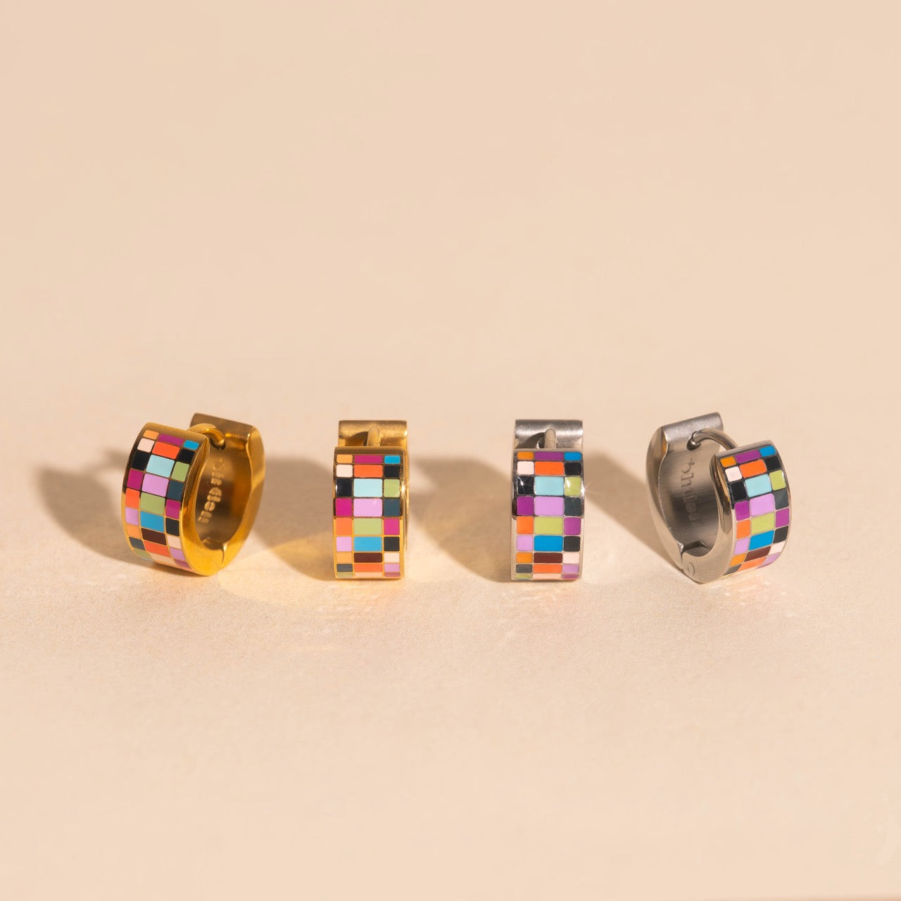 Checkered Super Chunky Huggie Hoop Earrings
