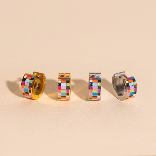Checkered Super Chunky Huggie Hoop Earrings