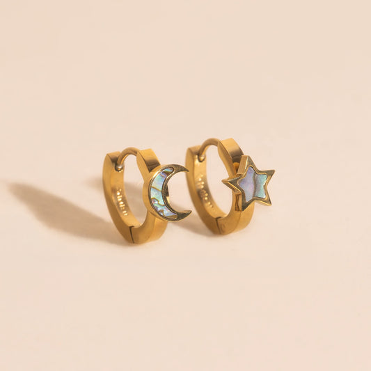 Star Moon 3D Huggie Hoop Earrings
