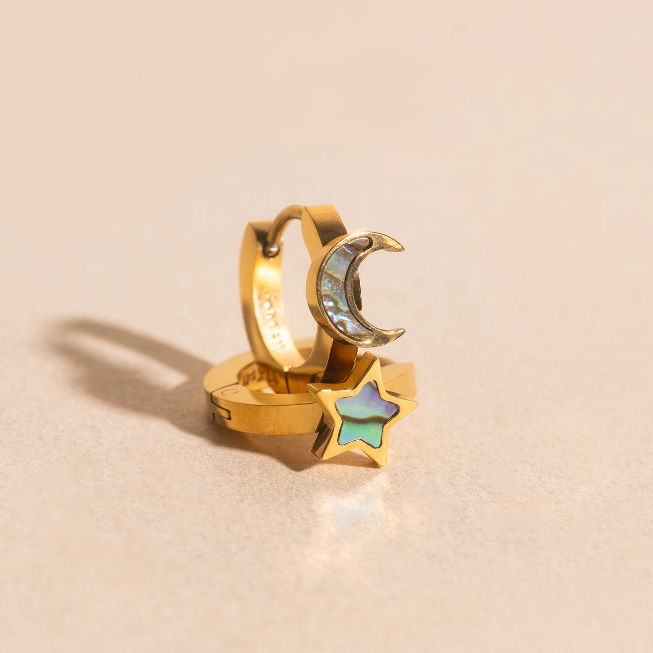 Star Moon 3D Huggie Hoop Earrings
