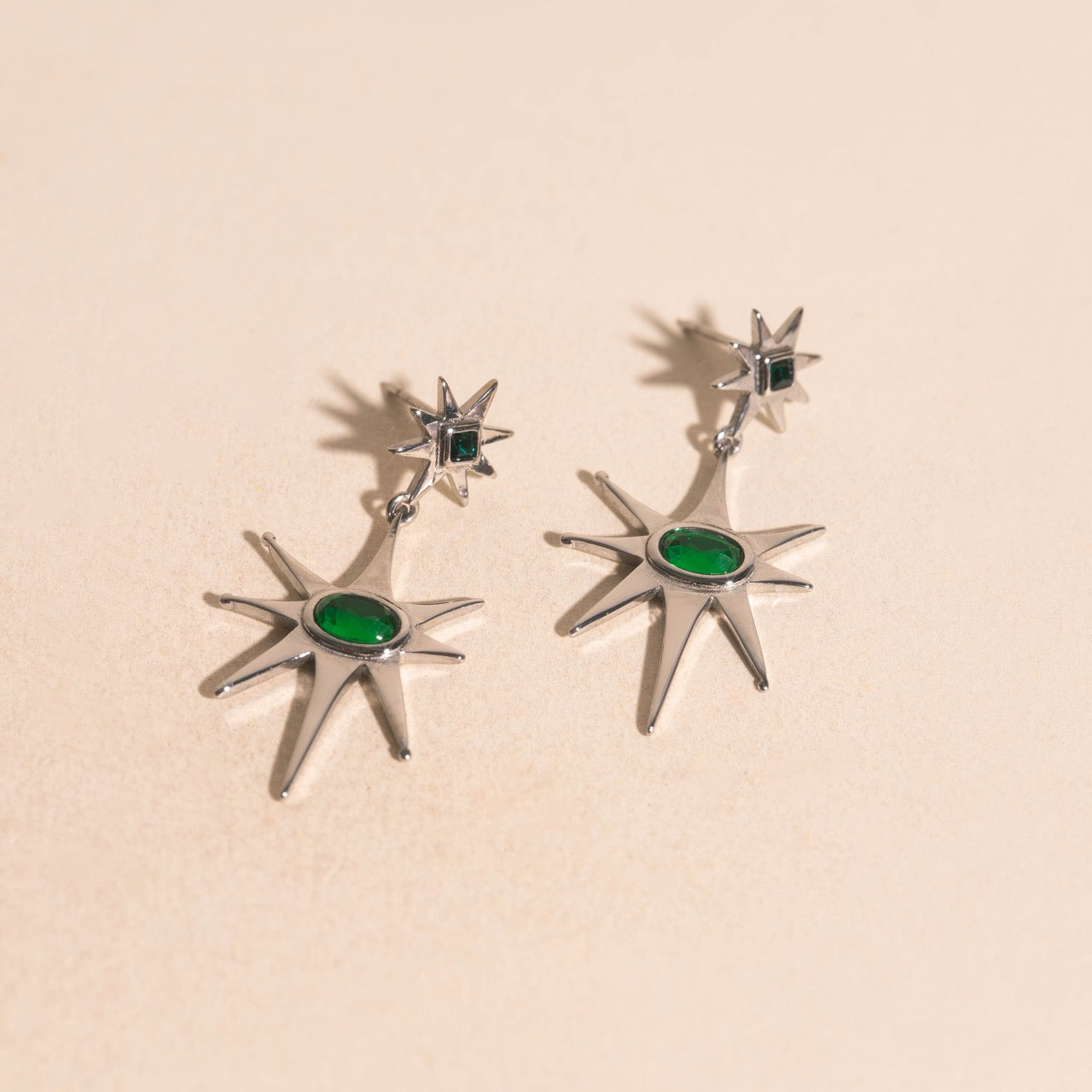 Emerald Star Drop Stud Earrings