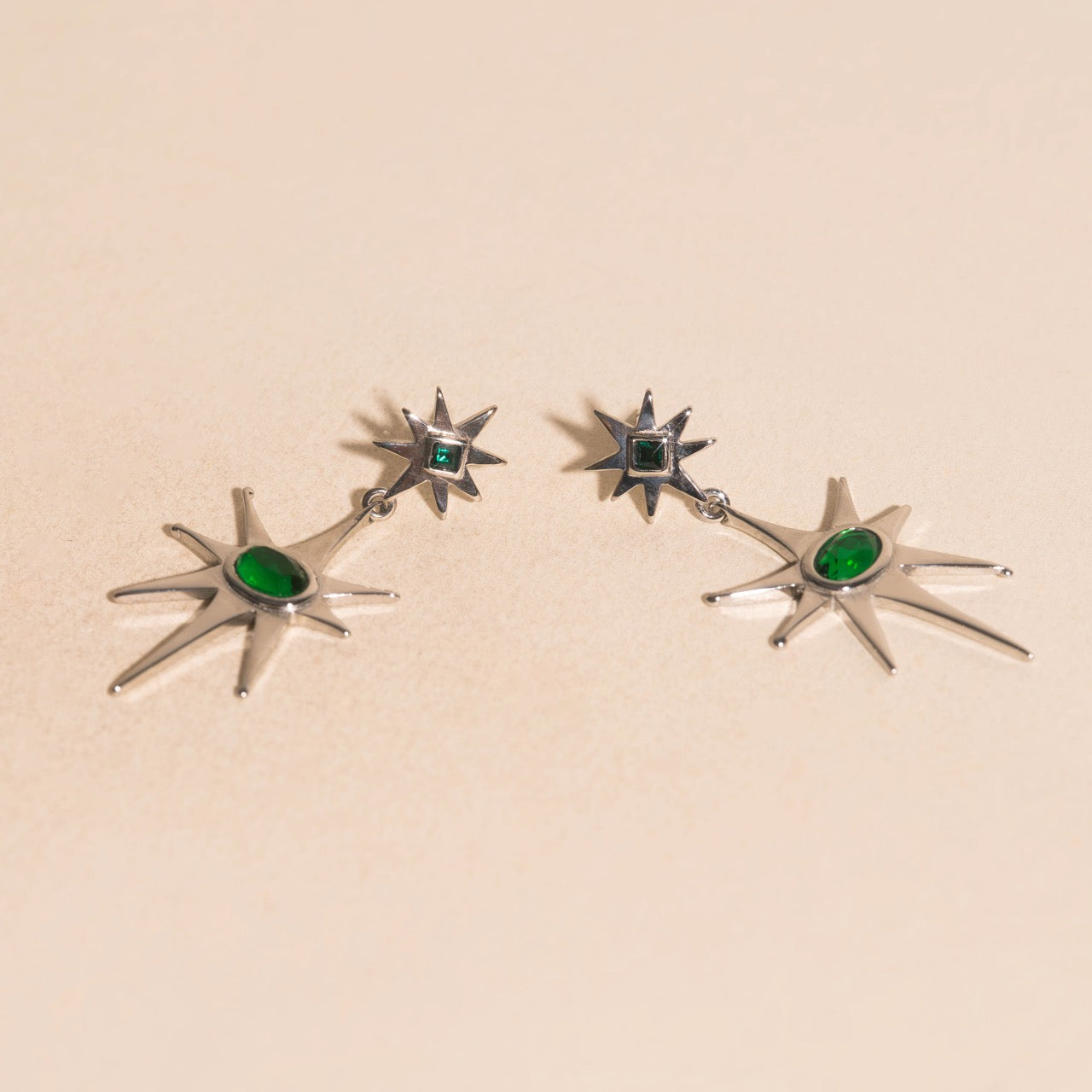 Emerald Star Drop Stud Earrings