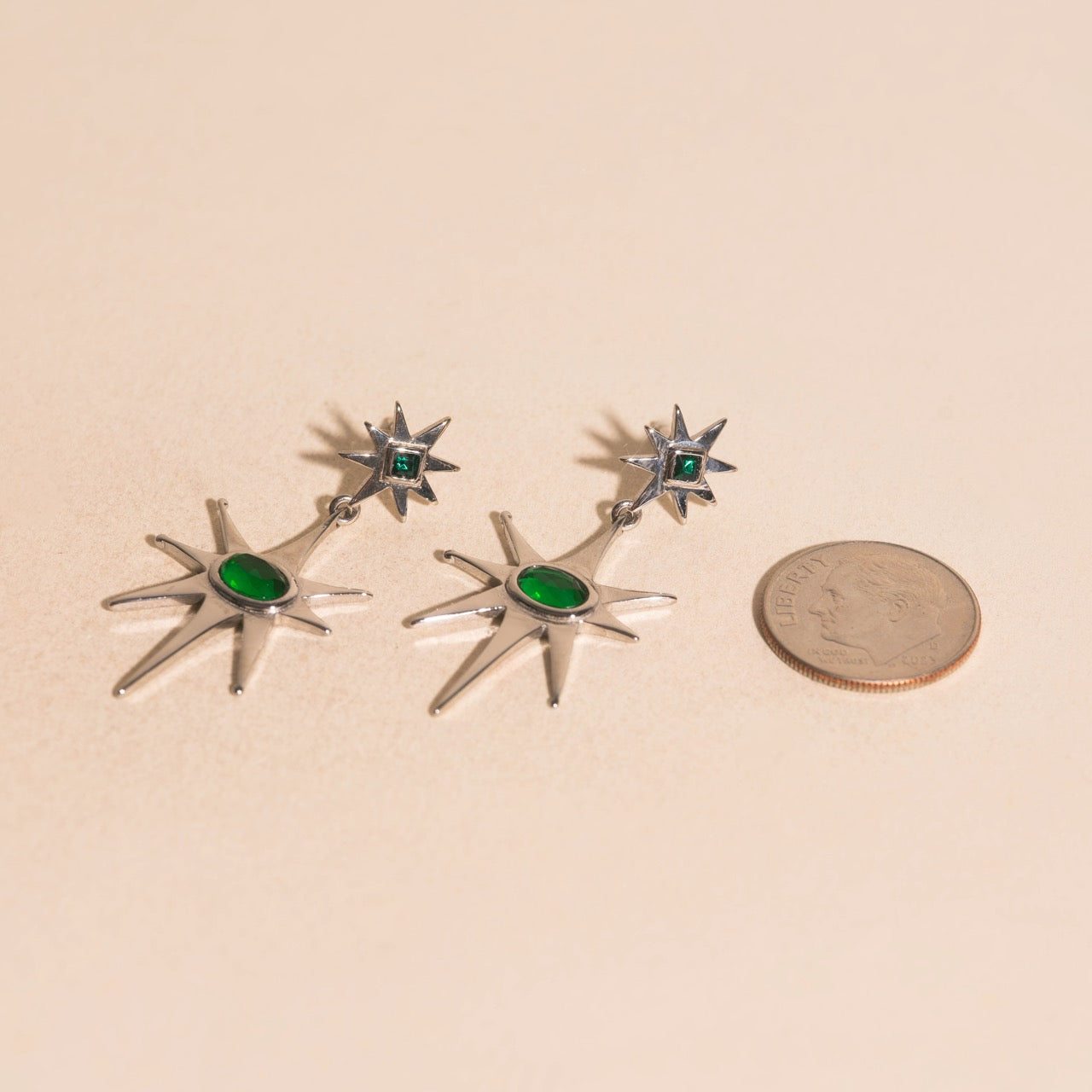 Emerald Star Drop Stud Earrings