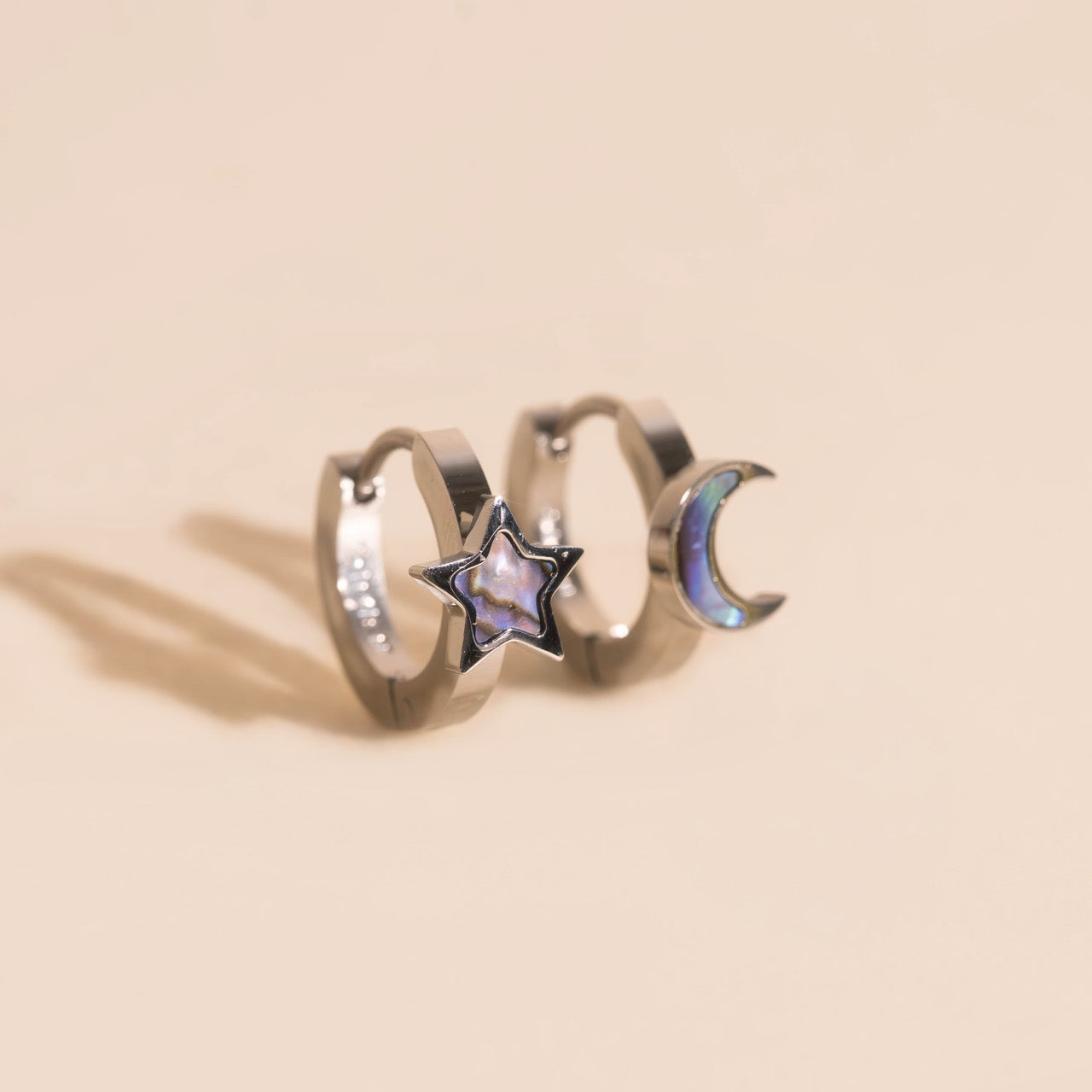 Star Moon 3D Huggie Hoop Earrings
