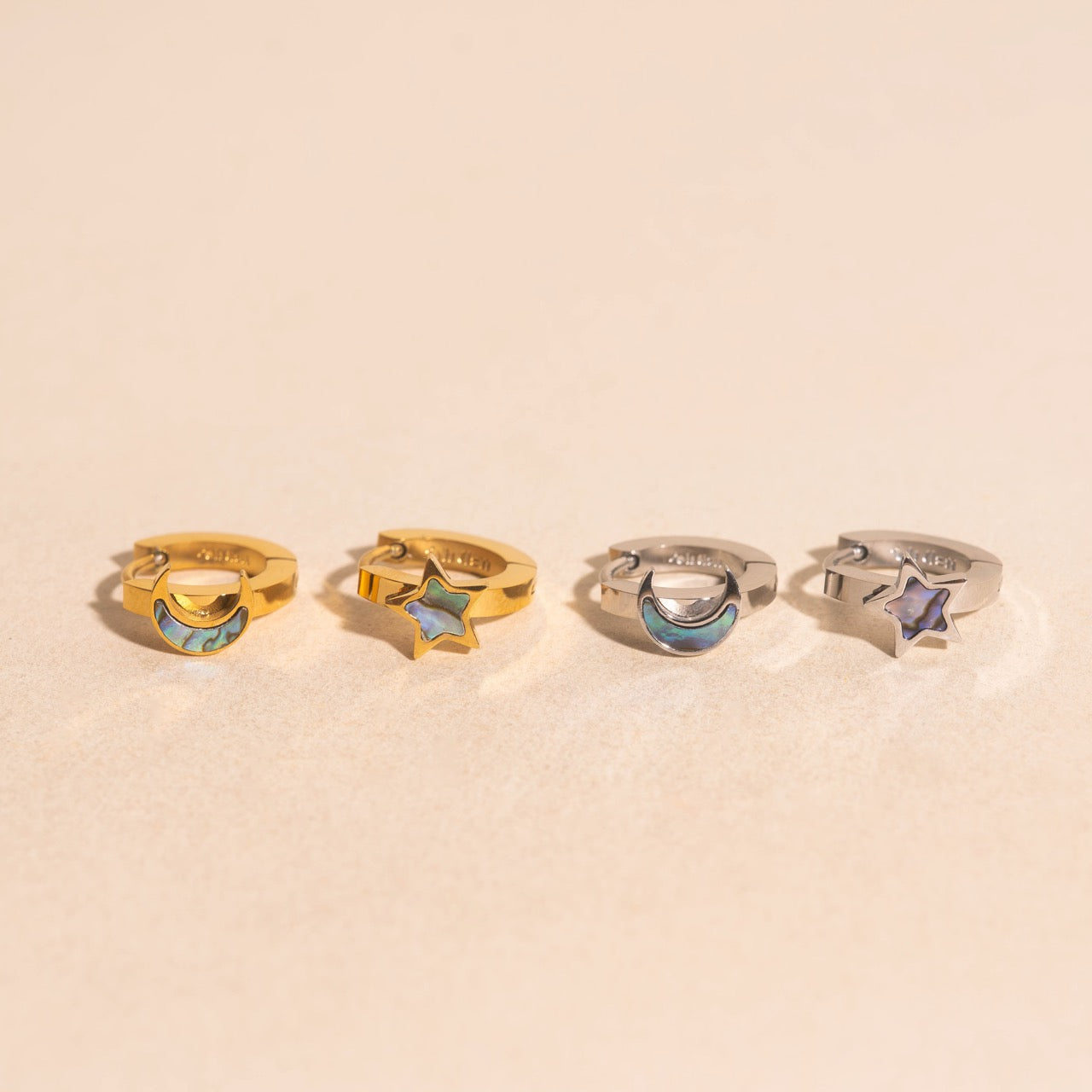 Star Moon 3D Huggie Hoop Earrings