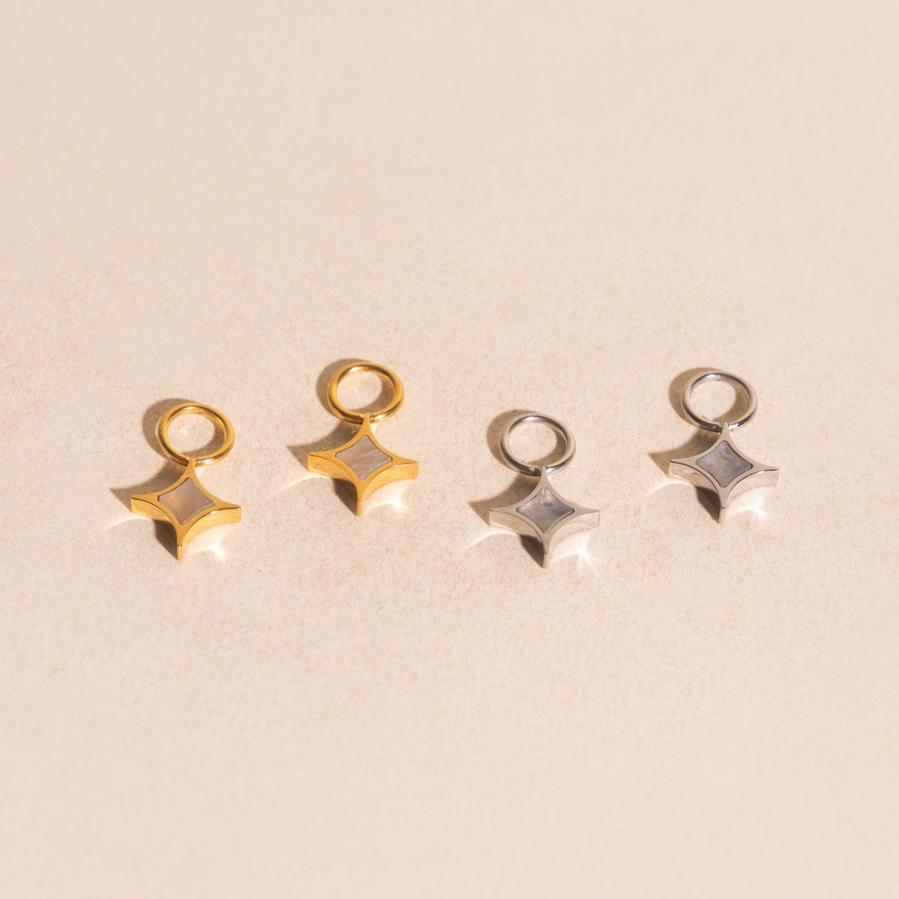 Moonstone Star Chunky Huggie Hoop Charms