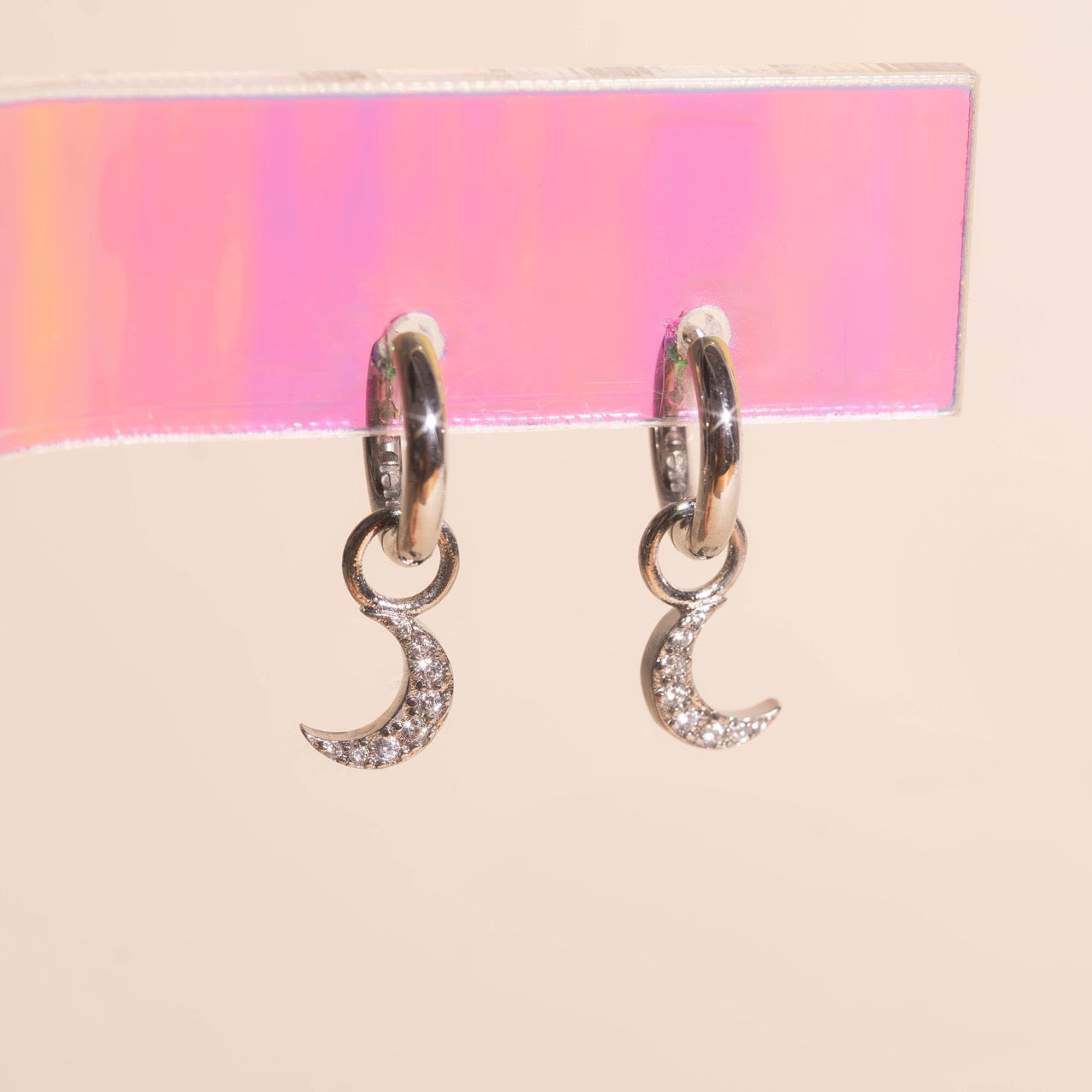 Crystal Moon Huggie Hoop Charms