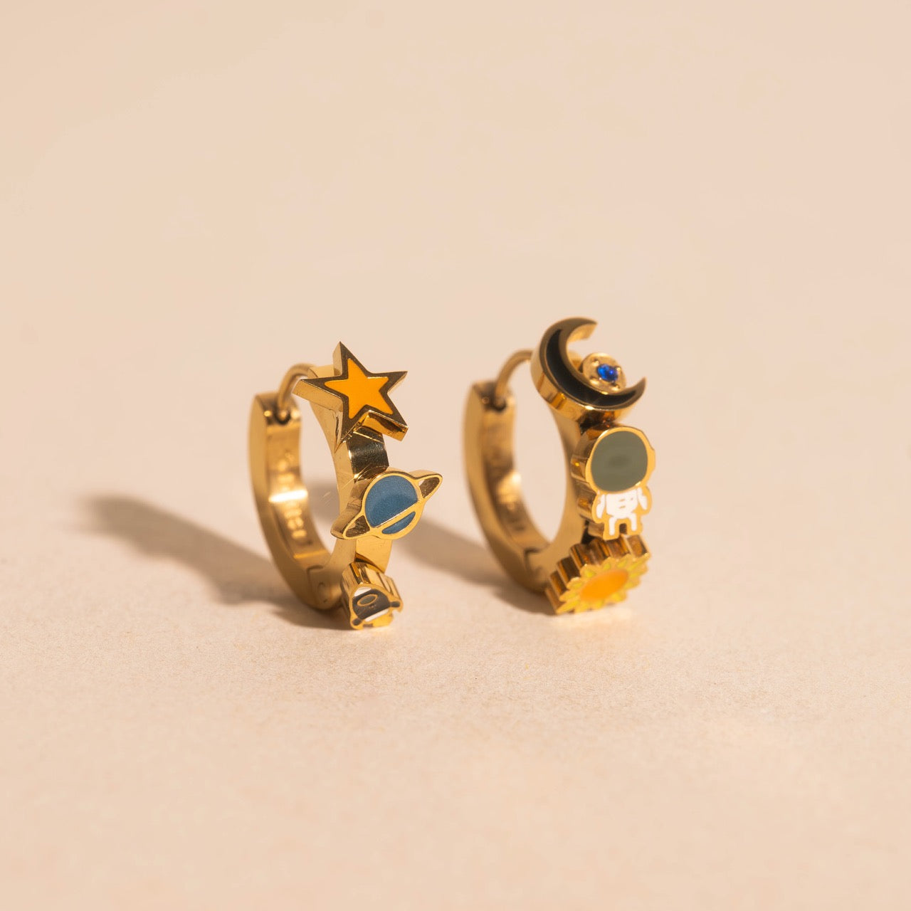 Space 3D Huggie Hoop Earrings