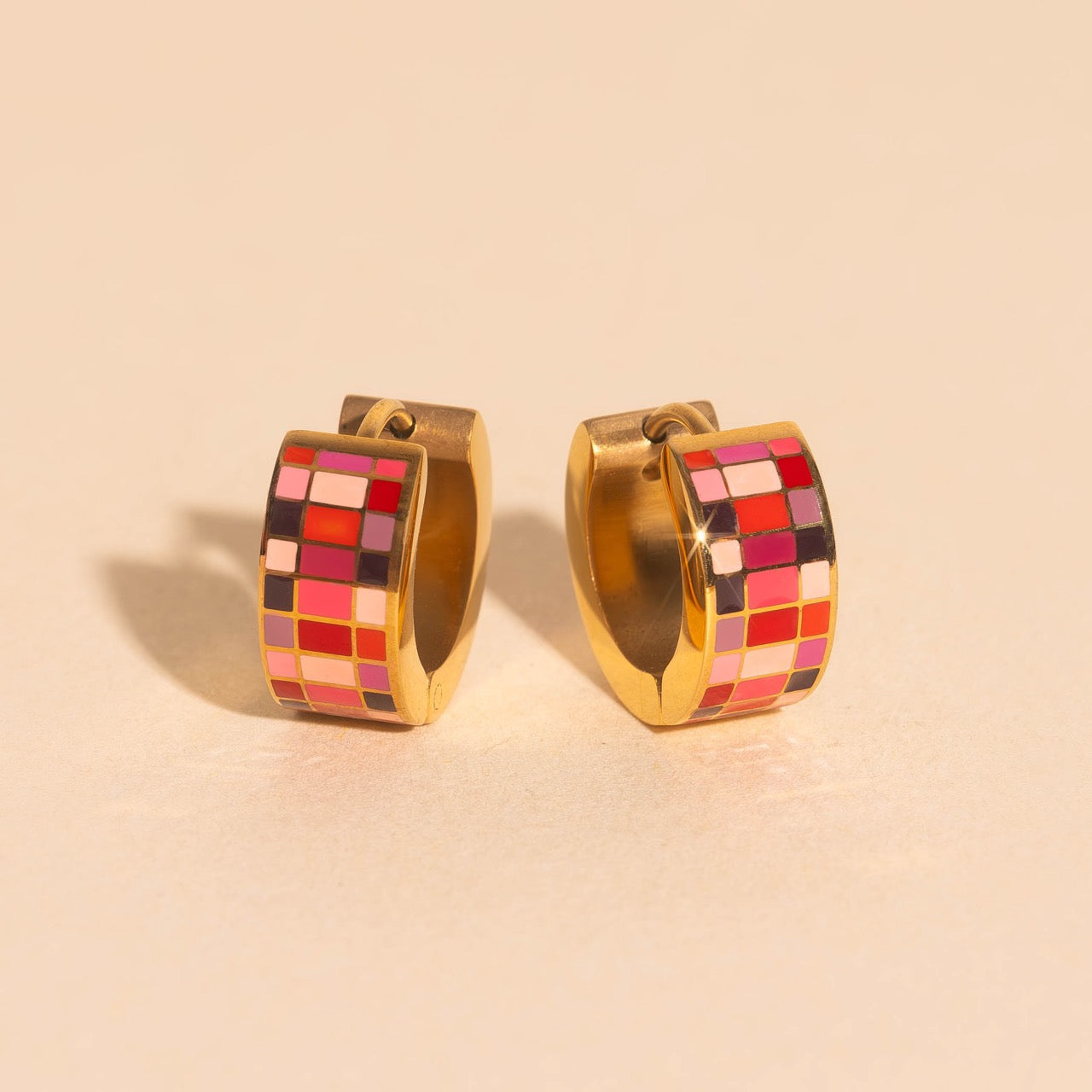 Pink Rainbow Super Chunky Huggie Hoop Earrings