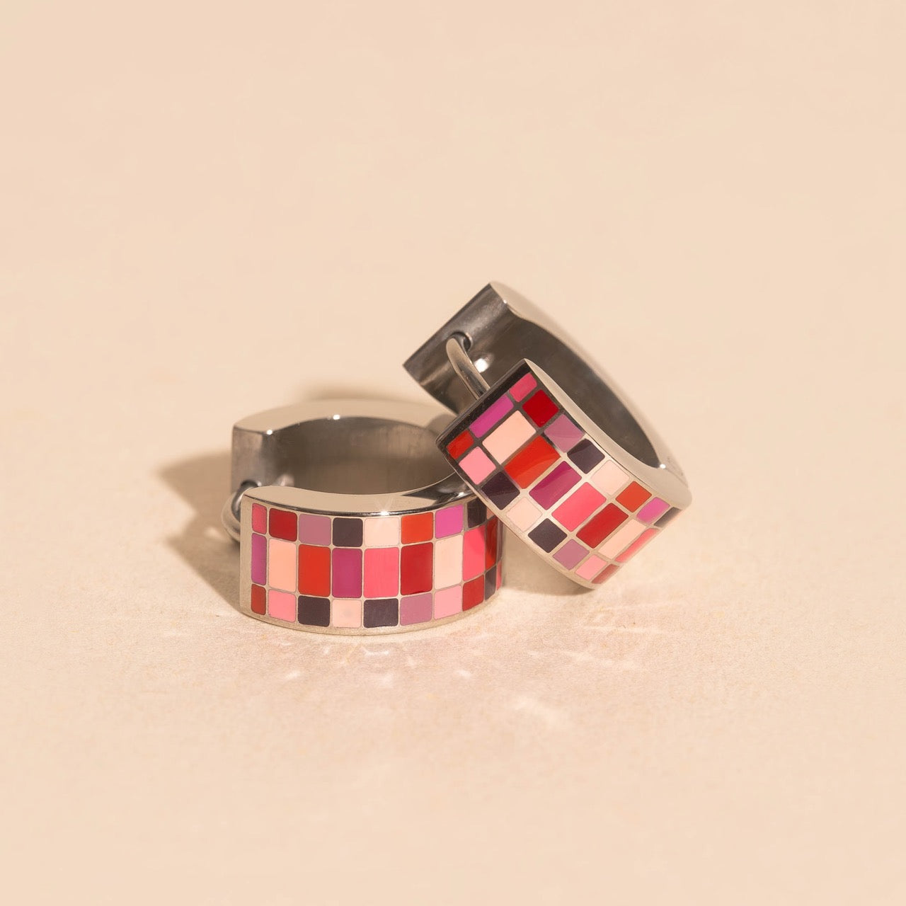 Pink Rainbow Super Chunky Huggie Hoop Earrings