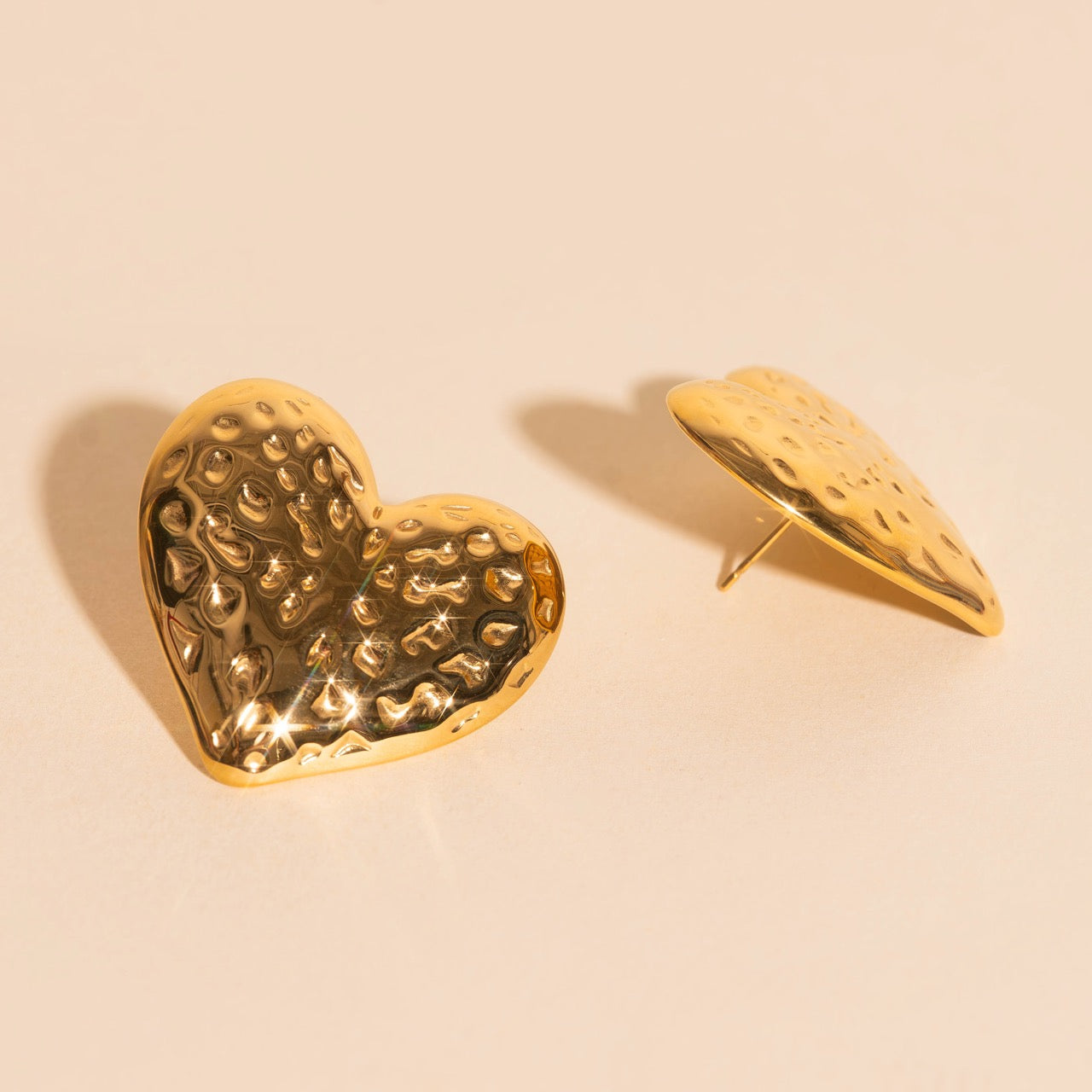 Jumbo Hammered Heart Stud Earrings
