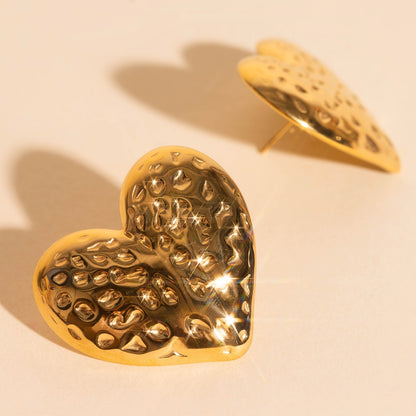 Jumbo Hammered Heart Stud Earrings