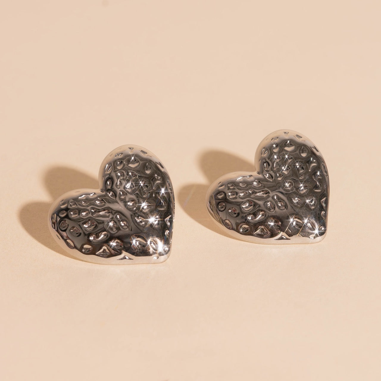 Jumbo Hammered Heart Stud Earrings
