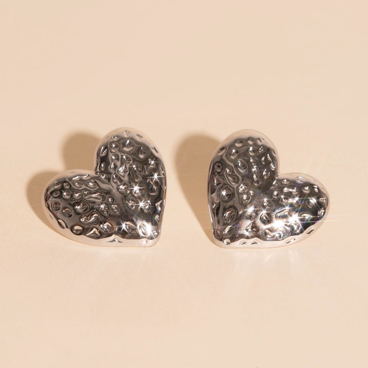 Jumbo Hammered Heart Stud Earrings
