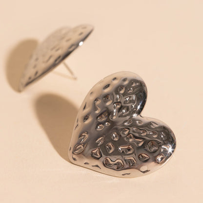 Jumbo Hammered Heart Stud Earrings