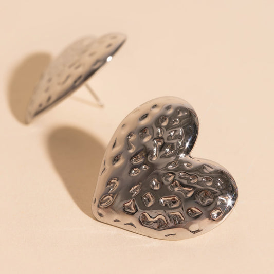 Jumbo Hammered Heart Stud Earrings