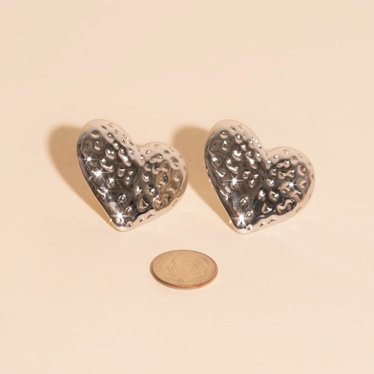 Jumbo Hammered Heart Stud Earrings