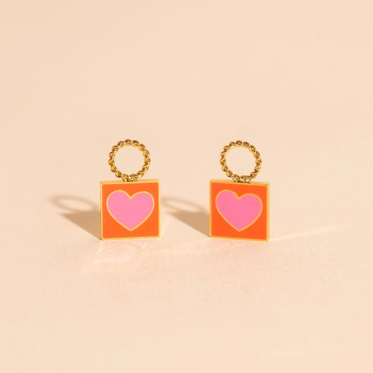 Heart Stamp Chunky Huggie Hoop Charms