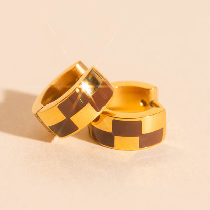 9mm Block Checkered Super Chunky Huggie Hoop Earrings