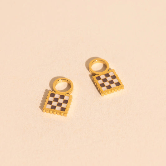Checkered Chunky Huggie Hoop Charms