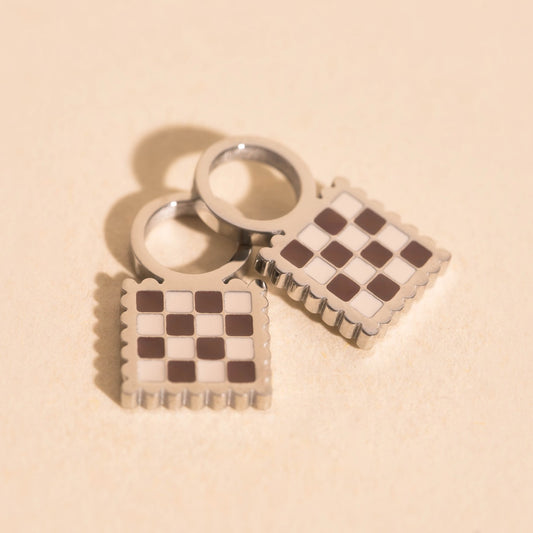 Checkered Chunky Huggie Hoop Charms