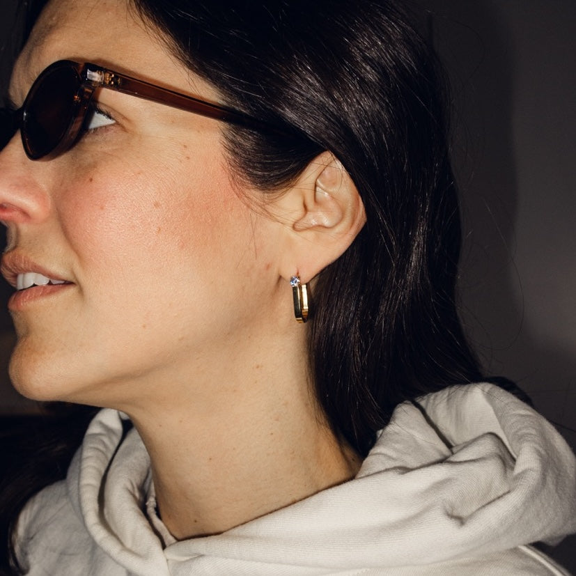 Single Crystal Oblong Huggie Hoop Earrings