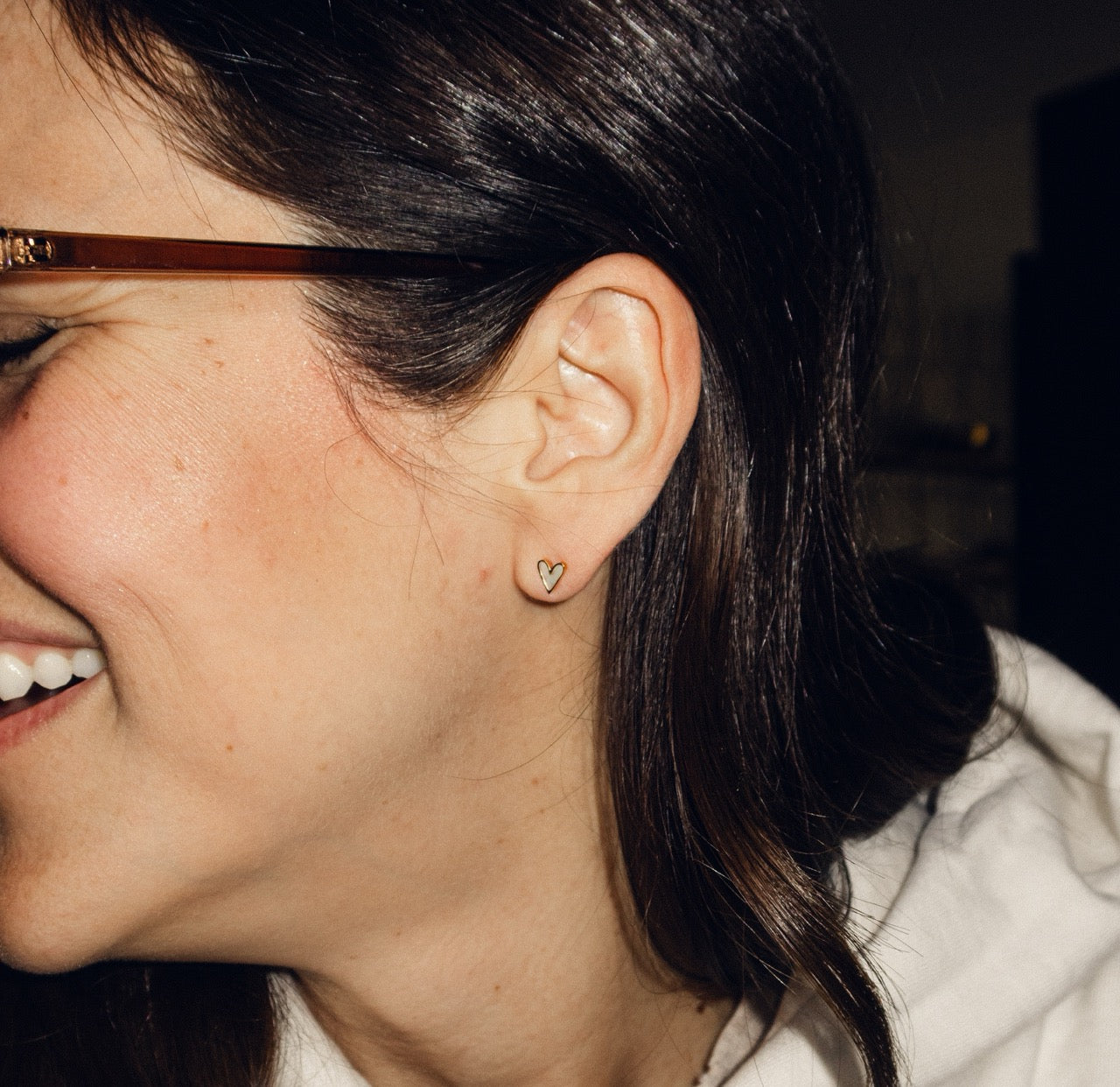 Mini Mother of Pearl Heart Stud Earrings