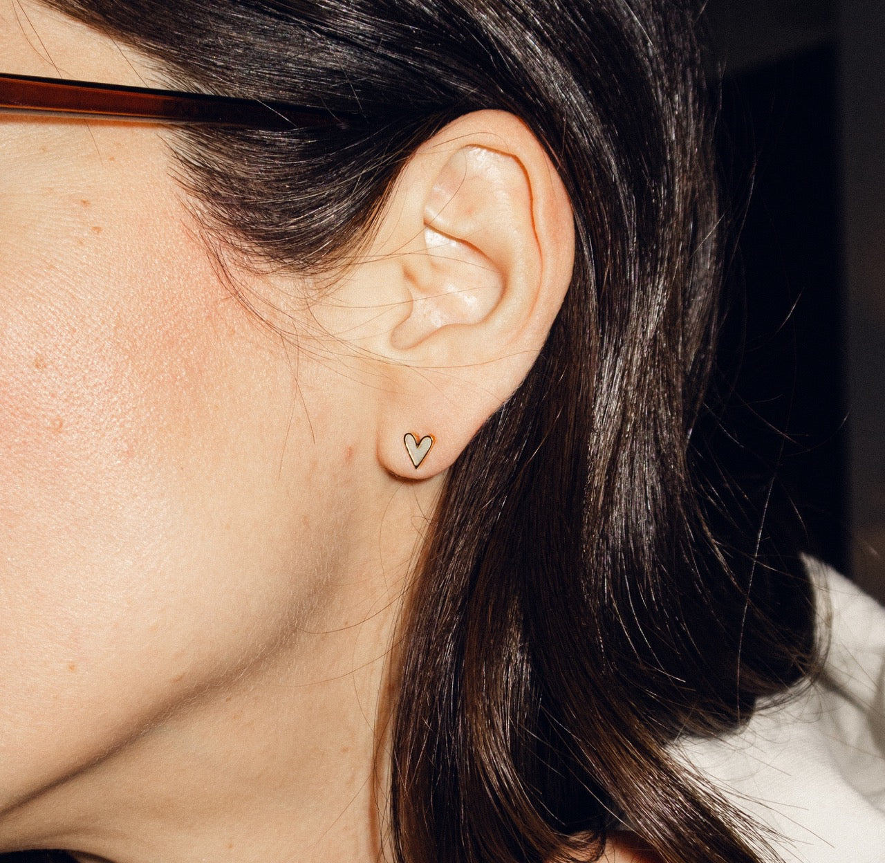 Mini Mother of Pearl Heart Stud Earrings