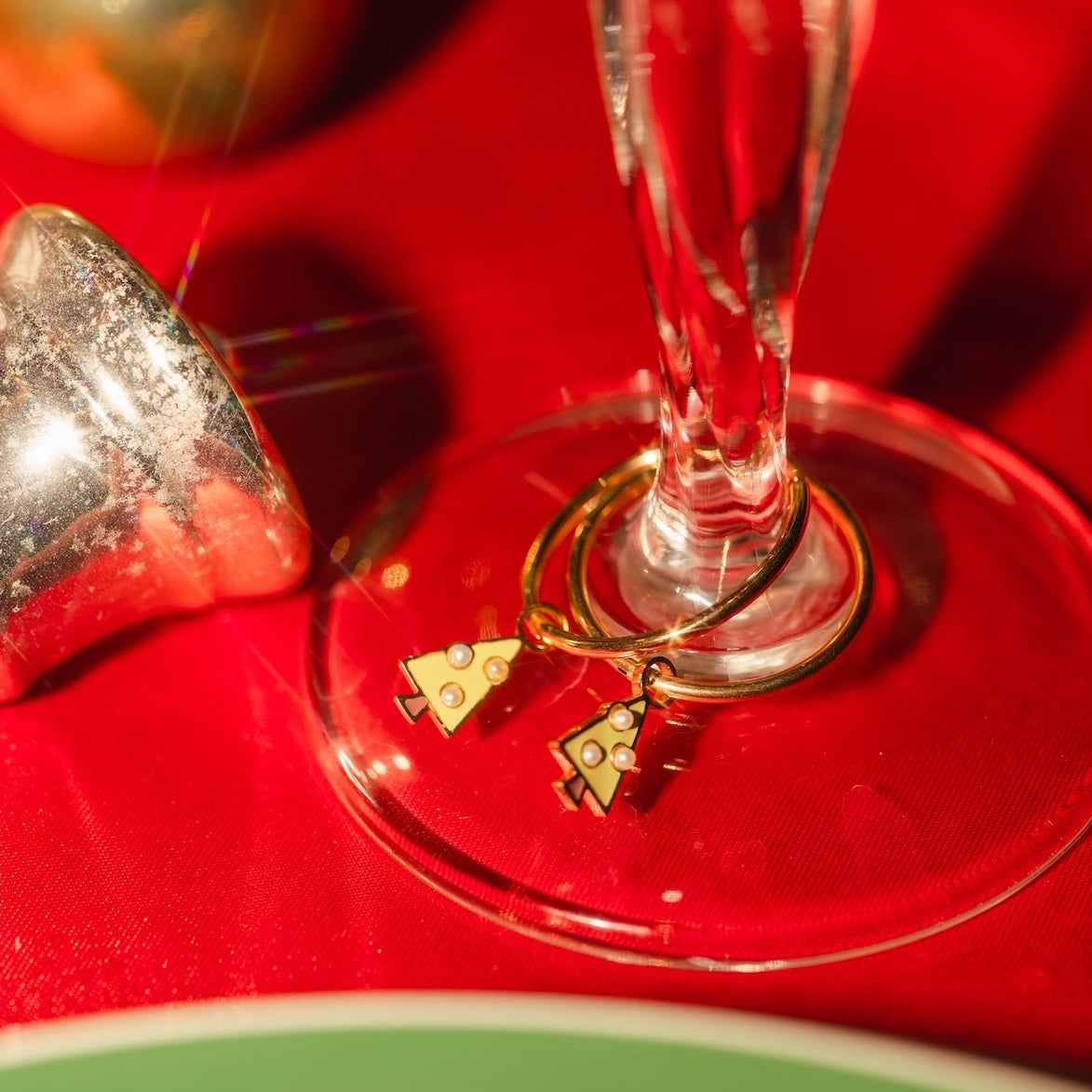 Pearl Christmas Tree Huggie Hoop Charms