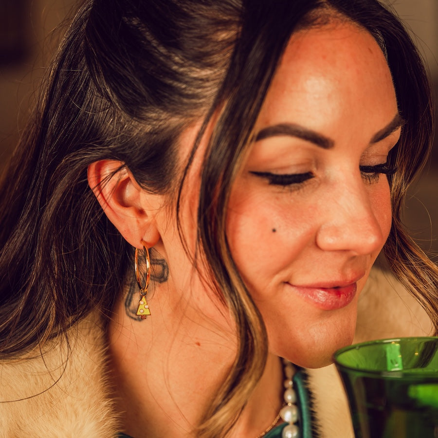 Pearl Christmas Tree Huggie Hoop Charms