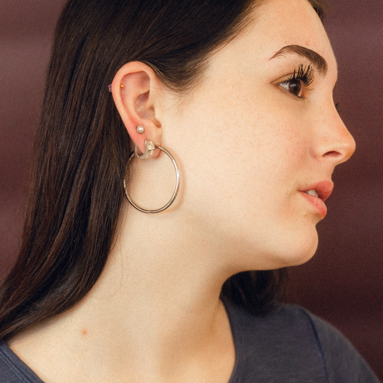 Pearl Shell Checkered Super Chunky Huggie Hoop Earrings