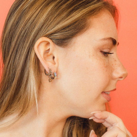 Rainbow Chunky Huggie Hoop Earrings