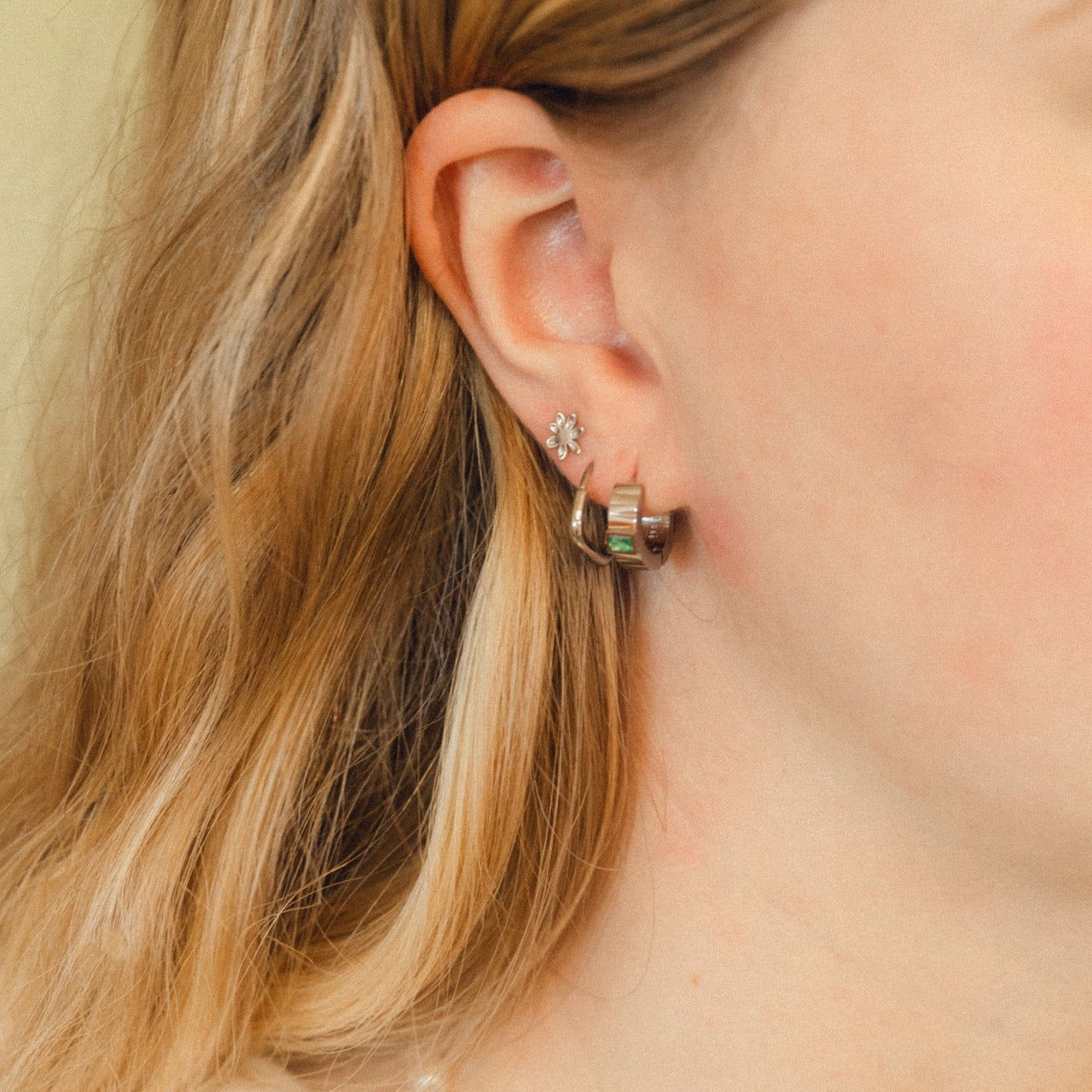 Textured Emerald Crystal Chunky Huggie Hoop Earrings