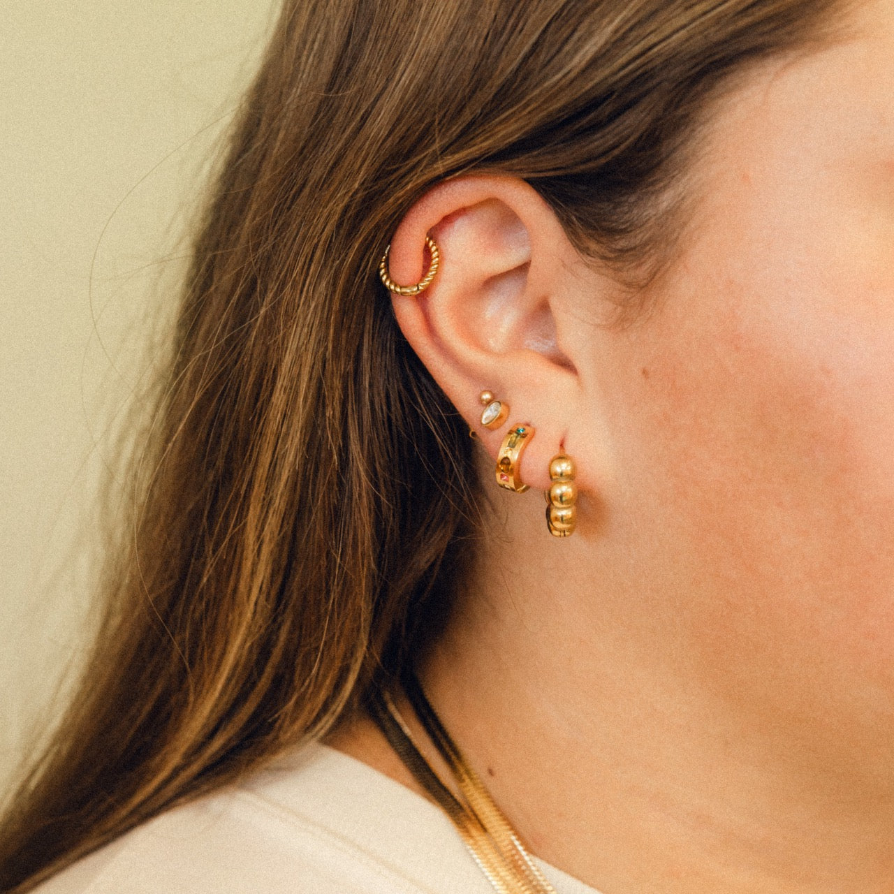 Gemstone Chunky Huggie Hoop Earrings