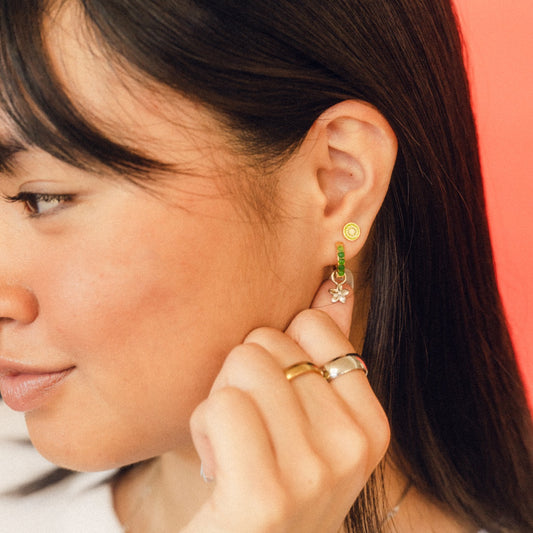 Plumeria Flower Huggie Hoop Charms