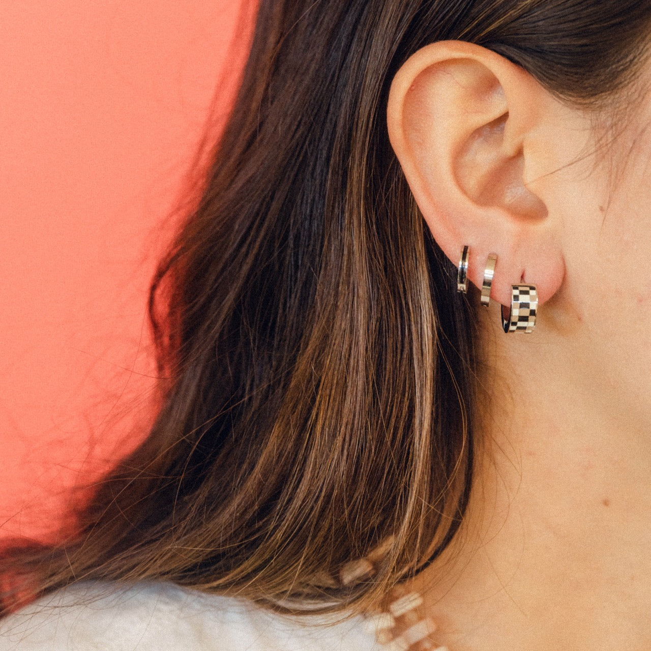Checkered Super Chunky Huggie Hoop Earrings