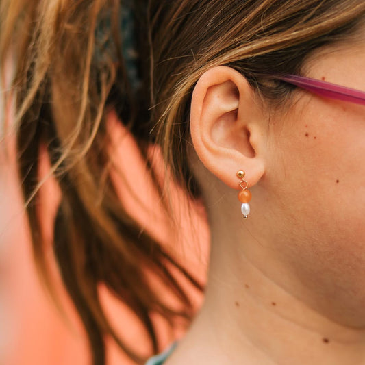 Orange Bead Dangle Stud Earrings