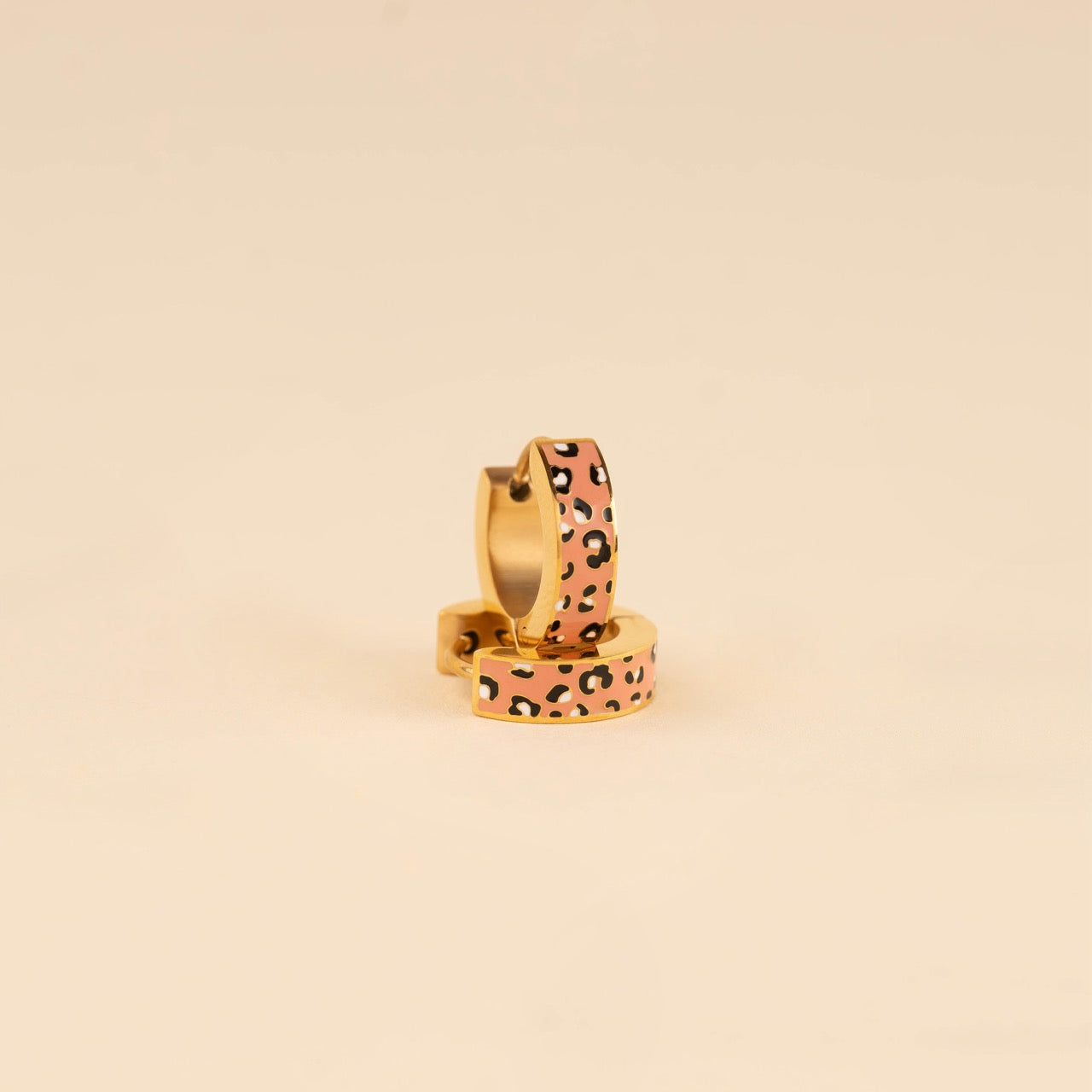 Coral Leopard-print Chunky Huggie Hoop Earrings