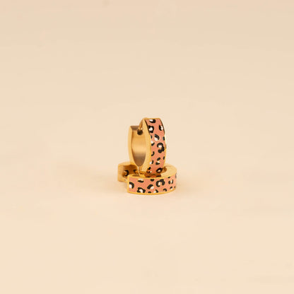 Coral Leopard-print Chunky Huggie Hoop Earrings