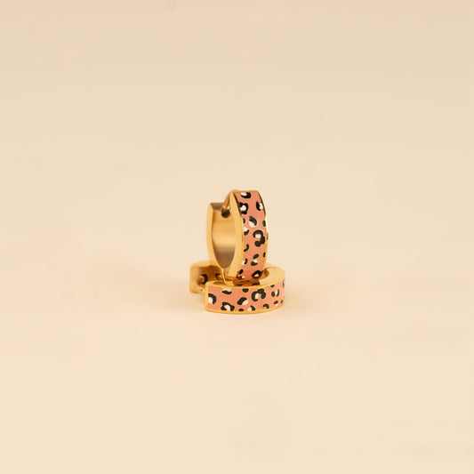 Coral Leopard-print Chunky Huggie Hoop Earrings