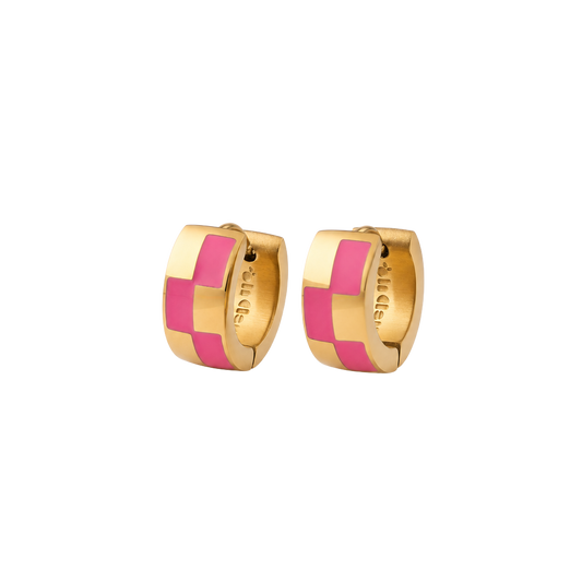 9mm Block Checkered Super Chunky Huggie Hoop Earrings