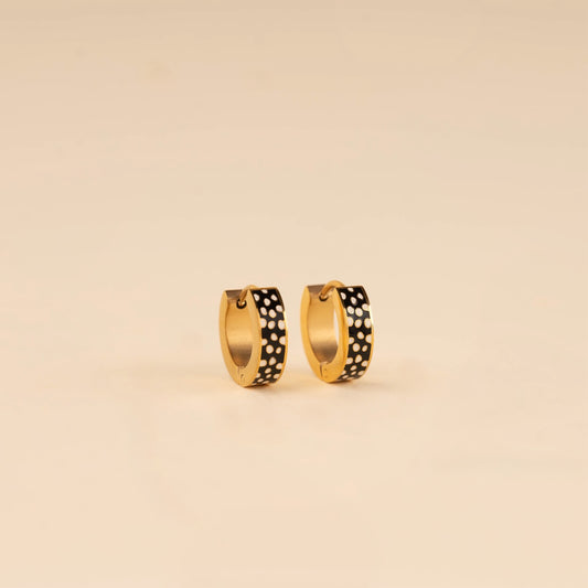 Black Fawn-print Chunky Huggie Hoop Earrings