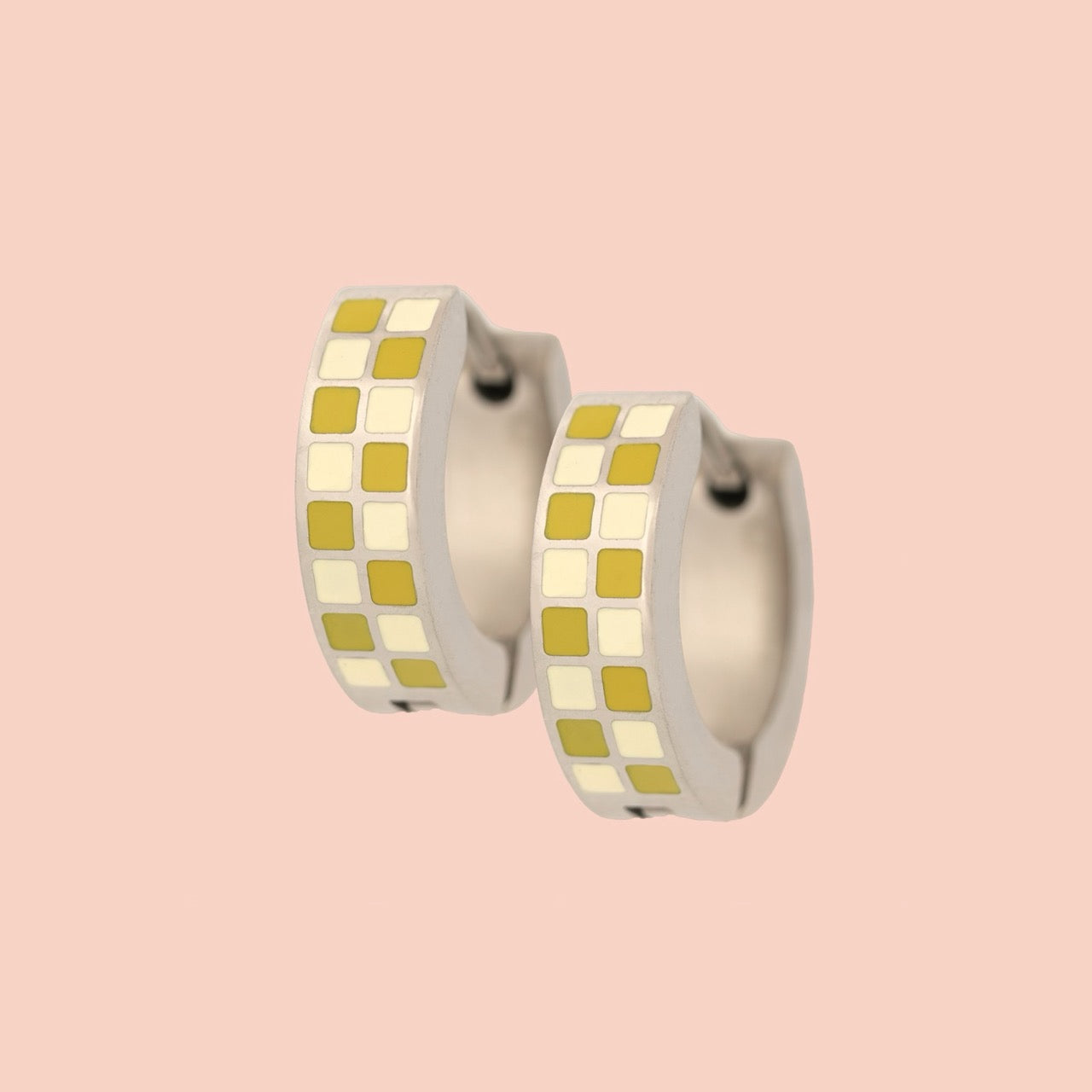 Checkered Chunky Huggie Hoop Earrings