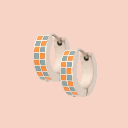 Checkered Chunky Huggie Hoop Earrings