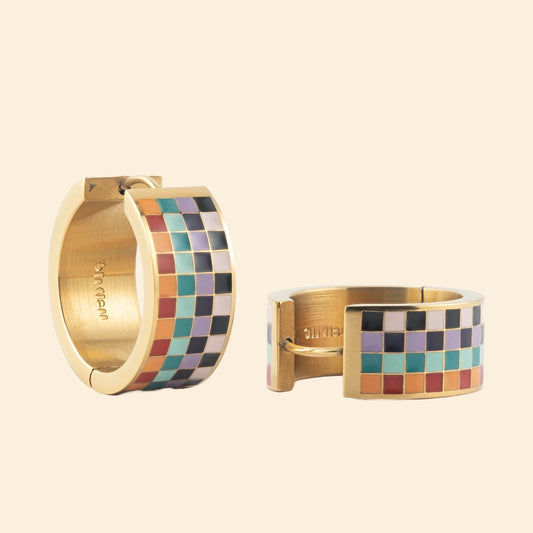 Fall Checkered Mega Huggie Hoop Earrings