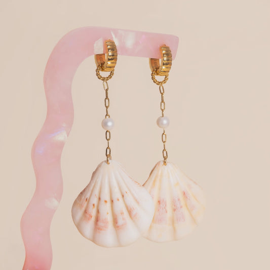 Jumbo Seashell Dangle Huggie Hoop Charms