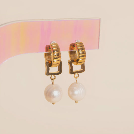 Pearl Chunky Huggie Hoop Charms